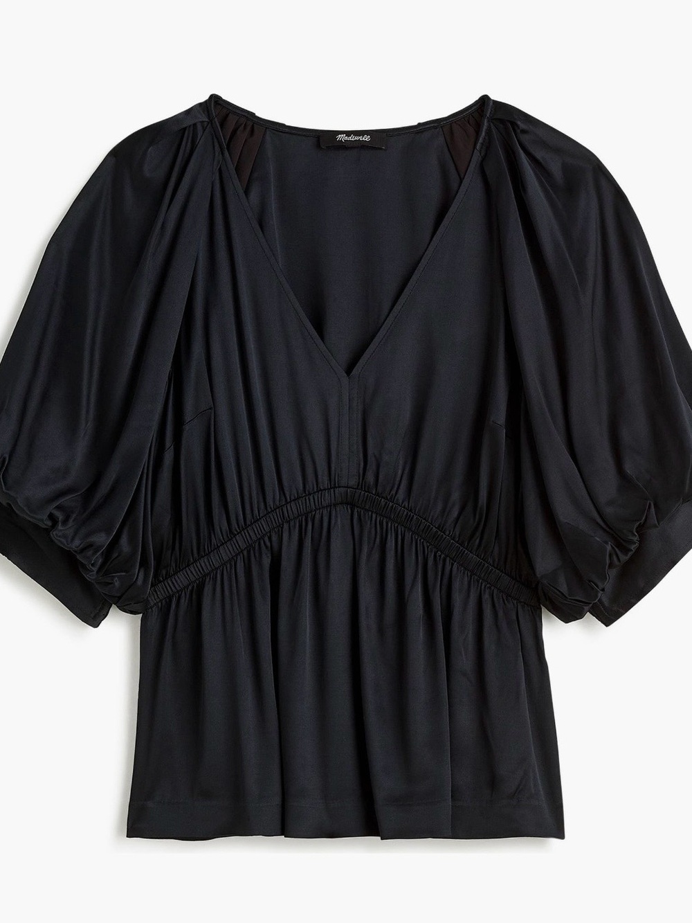 Madewell Black V-Neck Puff-Sleeve Peplum Blouse